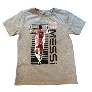 Messi Collection Graphic T-Shirt Kids Grey Excellent Short Sleeve SIZE 7